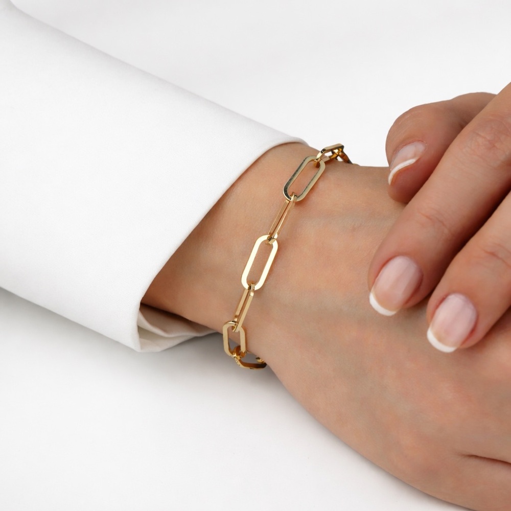 14K Gold Plated Paperclip Link Bracelet Dainty Minimalist Water Resistant